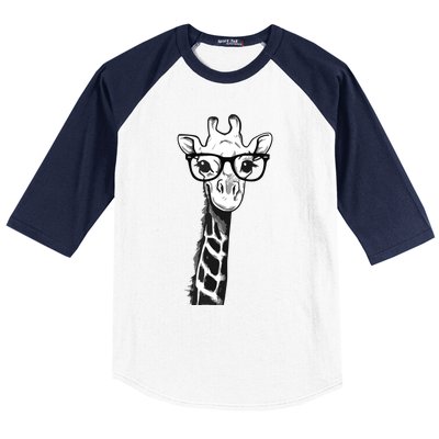 Giraffe With Glasses Gift For Zoo Animal Lovers Baseball Sleeve Shirt