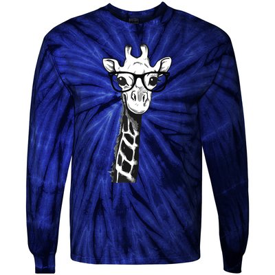 Giraffe With Glasses Gift For Zoo Animal Lovers Tie-Dye Long Sleeve Shirt