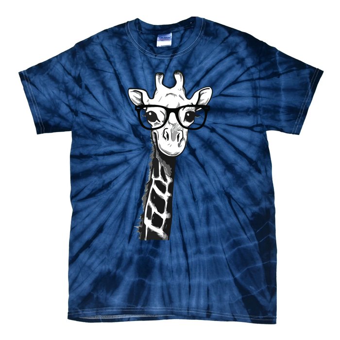 Giraffe With Glasses Gift For Zoo Animal Lovers Tie-Dye T-Shirt