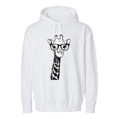 Giraffe With Glasses Gift For Zoo Animal Lovers Garment-Dyed Fleece Hoodie