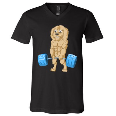 Goldendoodle Weightlifting V-Neck T-Shirt