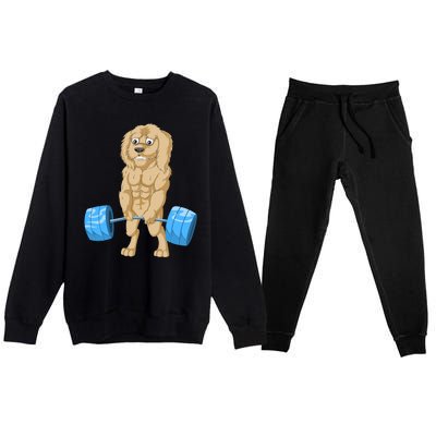 Goldendoodle Weightlifting Premium Crewneck Sweatsuit Set