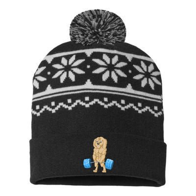 Goldendoodle Weightlifting USA-Made Snowflake Beanie