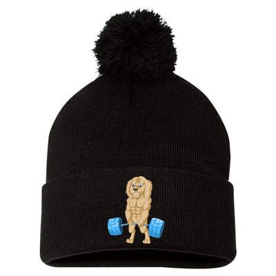 Goldendoodle Weightlifting Pom Pom 12in Knit Beanie