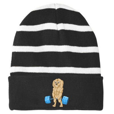 Goldendoodle Weightlifting Striped Beanie with Solid Band