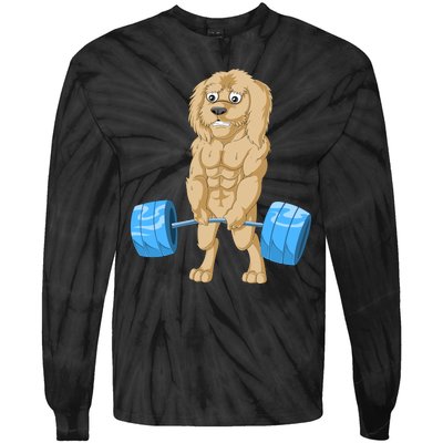 Goldendoodle Weightlifting Tie-Dye Long Sleeve Shirt