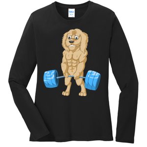 Goldendoodle Weightlifting Ladies Long Sleeve Shirt