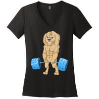 Goldendoodle Weightlifting Women's V-Neck T-Shirt