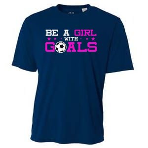 Girl With Goals Soccer  Soccer Funny Cooling Performance Crew T-Shirt