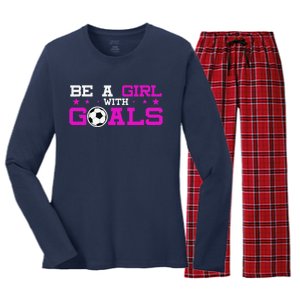 Girl With Goals Soccer  Soccer Funny Women's Long Sleeve Flannel Pajama Set 