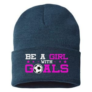 Girl With Goals Soccer  Soccer Funny Sustainable Knit Beanie