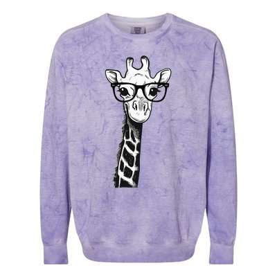 Giraffe With Glasses Gift For Zoo Animal Lovers Colorblast Crewneck Sweatshirt