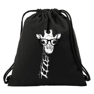 Giraffe With Glasses Gift For Zoo Animal Lovers Drawstring Bag