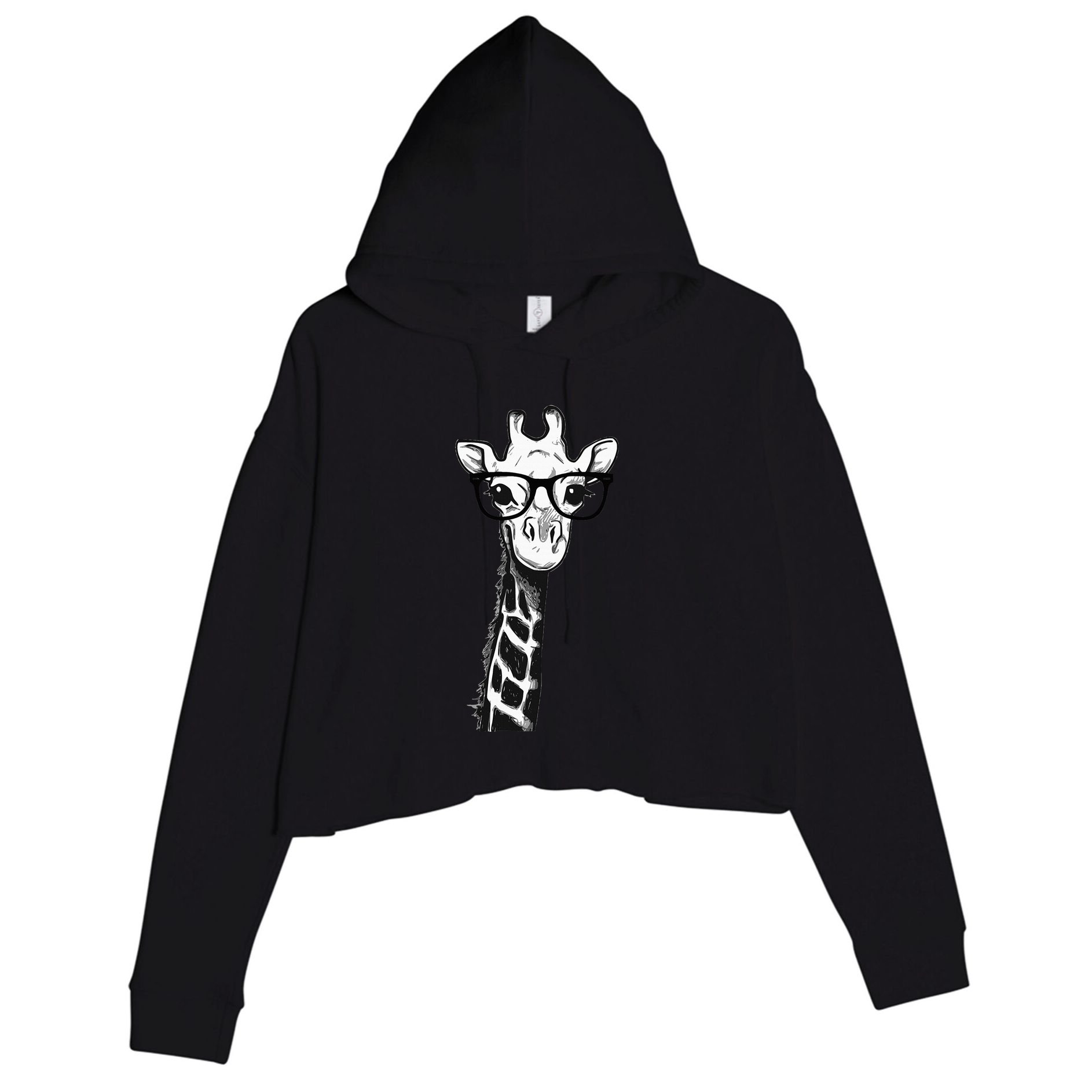Giraffe With Glasses Gift For Zoo Animal Lovers Crop Fleece Hoodie