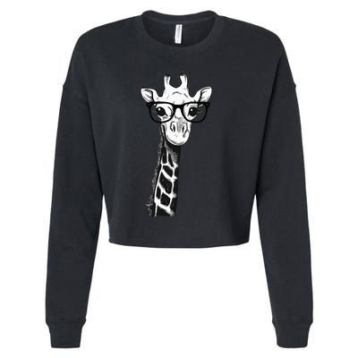 Giraffe With Glasses Gift For Zoo Animal Lovers Cropped Pullover Crew