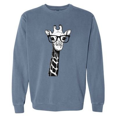 Giraffe With Glasses Gift For Zoo Animal Lovers Garment-Dyed Sweatshirt