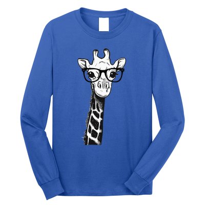 Giraffe With Glasses Gift For Zoo Animal Lovers Long Sleeve Shirt