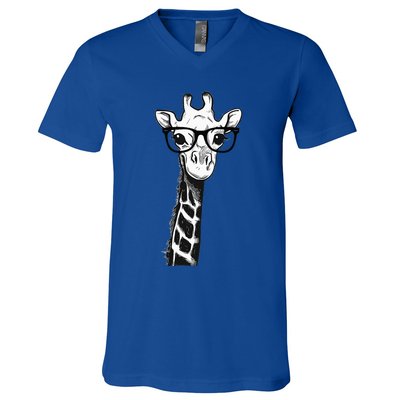 Giraffe With Glasses Gift For Zoo Animal Lovers V-Neck T-Shirt