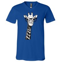 Giraffe With Glasses Gift For Zoo Animal Lovers V-Neck T-Shirt