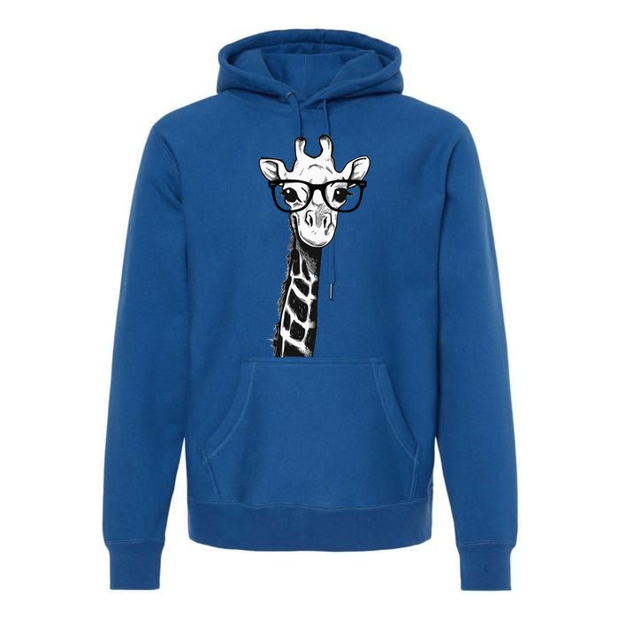 Giraffe With Glasses Gift For Zoo Animal Lovers Premium Hoodie