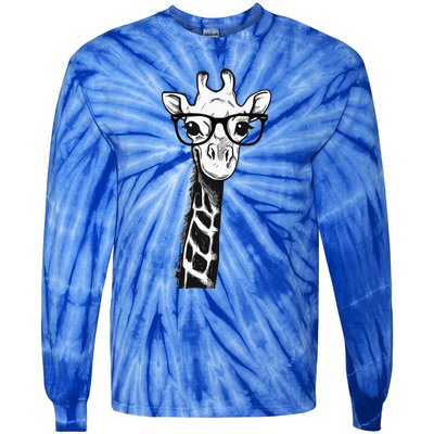 Giraffe With Glasses Gift For Zoo Animal Lovers Tie-Dye Long Sleeve Shirt