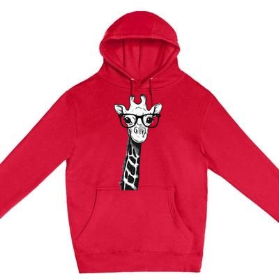 Giraffe With Glasses Gift For Zoo Animal Lovers Premium Pullover Hoodie