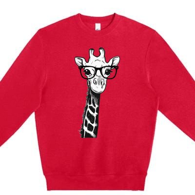 Giraffe With Glasses Gift For Zoo Animal Lovers Premium Crewneck Sweatshirt