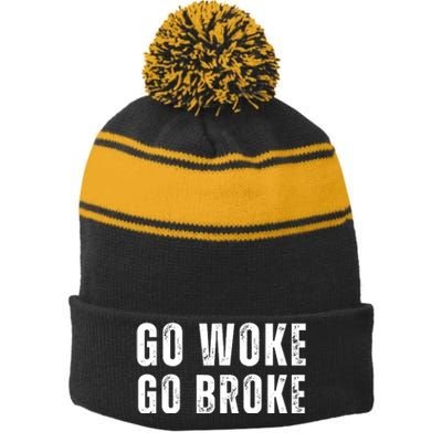 Go Woke Go Broke Stripe Pom Pom Beanie