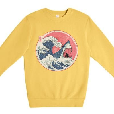 Great Wave Great White Shark Traditional Painting Premium Crewneck Sweatshirt