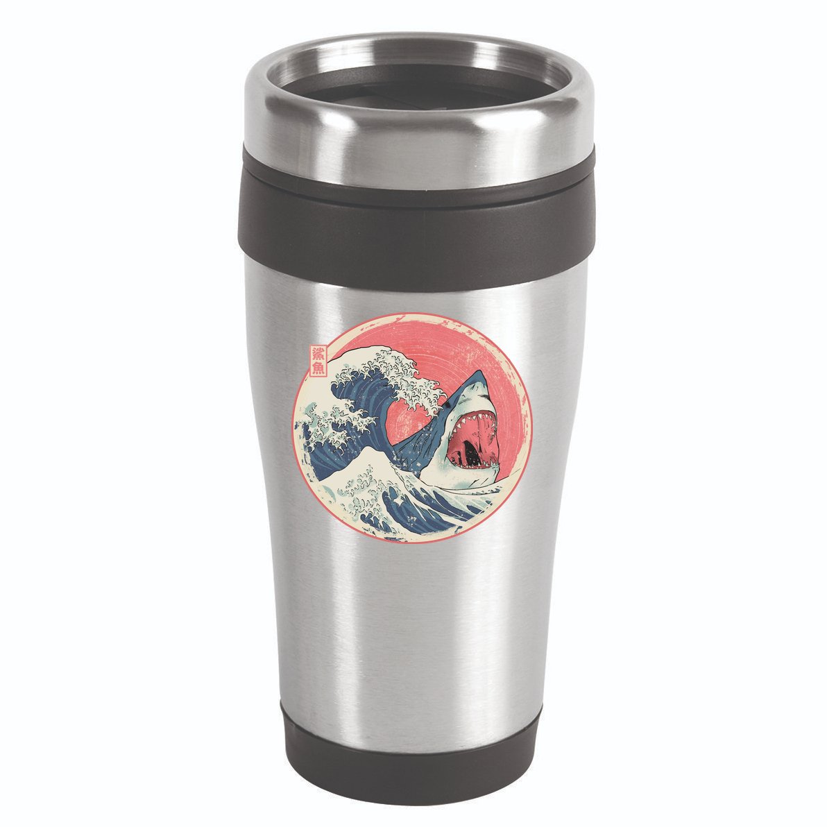 Great Wave Great White Shark Traditional Painting 16oz Travel Tumbler