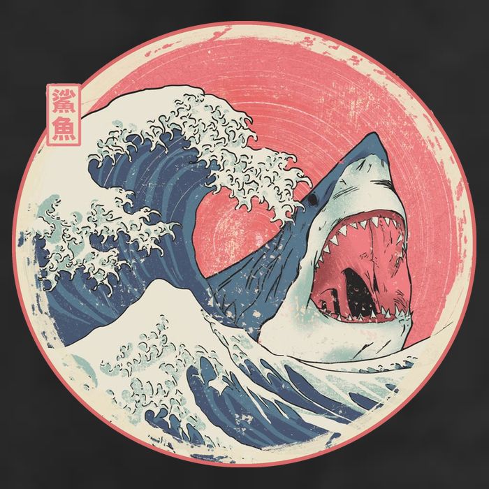 Great Wave Great White Shark Traditional Painting Hat