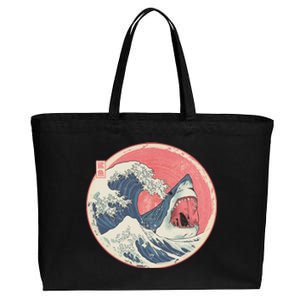 Great Wave Great White Shark Traditional Painting Cotton Canvas Jumbo Tote