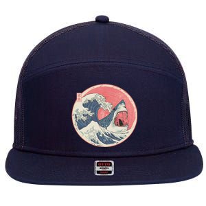 Great Wave Great White Shark Traditional Painting 7 Panel Mesh Trucker Snapback Hat