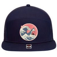 Great Wave Great White Shark Traditional Painting 7 Panel Mesh Trucker Snapback Hat