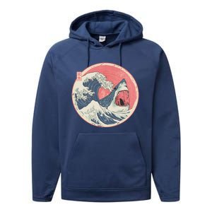 Great Wave Great White Shark Traditional Painting Performance Fleece Hoodie