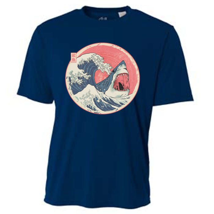 Great Wave Great White Shark Traditional Painting Cooling Performance Crew T-Shirt