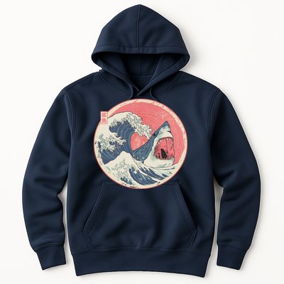 Great Wave Great White Shark Traditional Painting Hoodie
