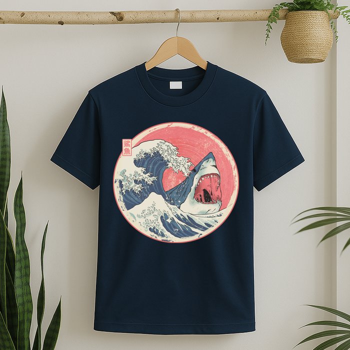 Great Wave Great White Shark Traditional Painting T-Shirt