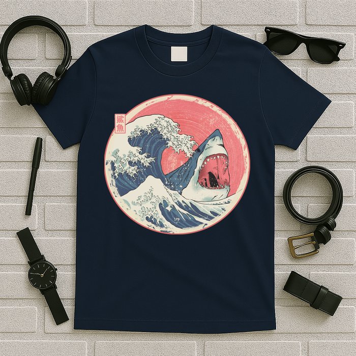 Great Wave Great White Shark Traditional Painting T-Shirt