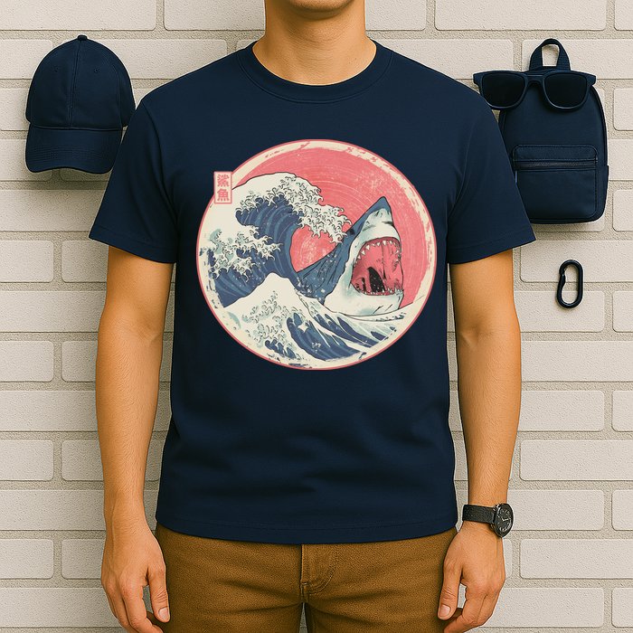 Great Wave Great White Shark Traditional Painting T-Shirt
