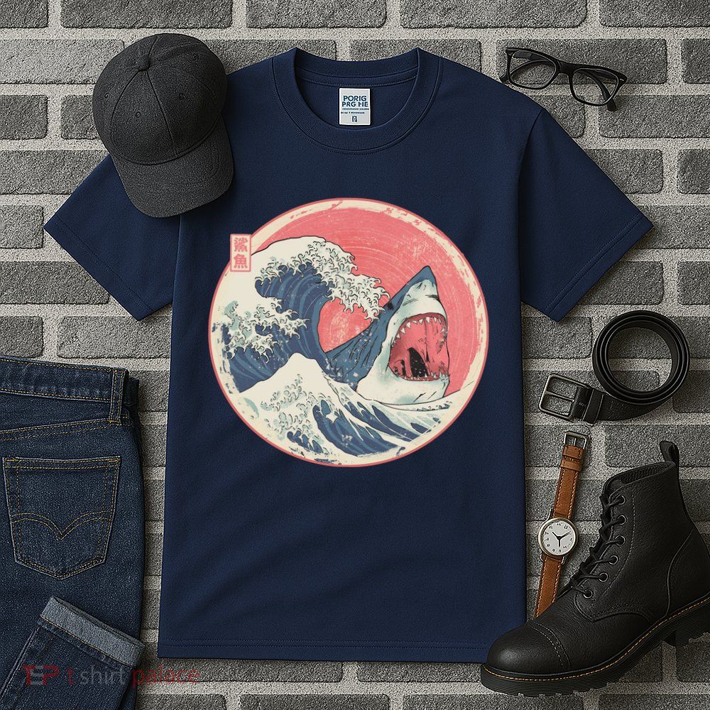 Great Wave Great White Shark Traditional Painting Tall T-Shirt