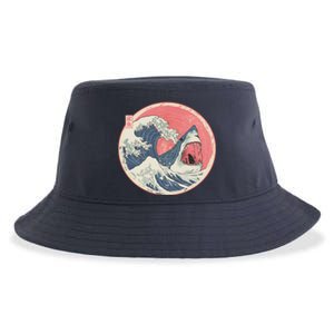 Great Wave Great White Shark Traditional Painting Sustainable Bucket Hat