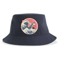 Great Wave Great White Shark Traditional Painting Sustainable Bucket Hat