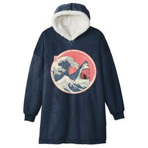 Great Wave Great White Shark Traditional Painting Hooded Wearable Blanket