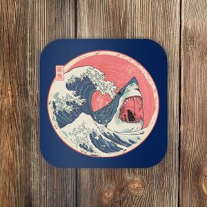 Great Wave Great White Shark Traditional Painting Coaster