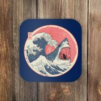 Great Wave Great White Shark Traditional Painting Coaster