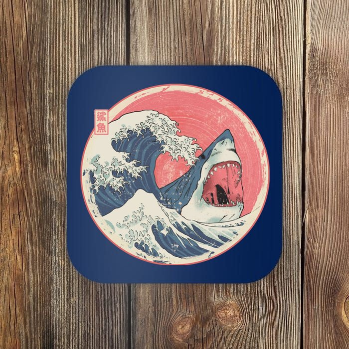 Great Wave Great White Shark Traditional Painting Coaster