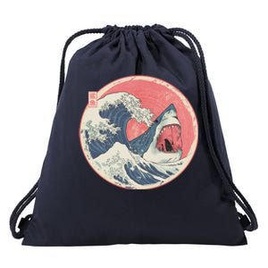 Great Wave Great White Shark Traditional Painting Drawstring Bag