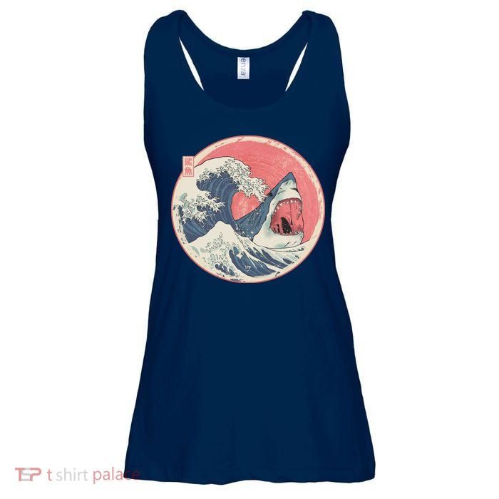 Great Wave Great White Shark Traditional Painting Ladies Essential Flowy Tank