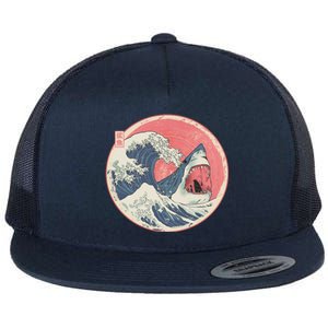 Great Wave Great White Shark Traditional Painting Flat Bill Trucker Hat